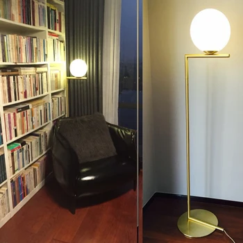 Ziemeļu zelts chrome vienkāršu bumbu, stikla grīdas lampa radošo Stāv Lampas dzīvojamā istabā, guļamistabā studiju modes apdare grīdas lampa