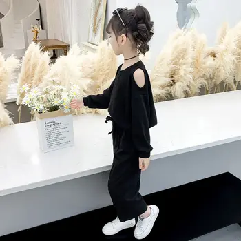 12Y Baby Girl Apģērbu Komplekts Kokvilnas Toddler Pusaudžu Off-Plecu T+Elsas garām Piedurknēm Bērnu Apģērbu Komplekts Gadījuma Bērnu Uzvalks