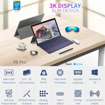 Teclast X6 Pro Tablet Netbook Windows 10 Intel skārienjutīgais Ekrāns, 8 gb RAM un 256 gb SSD 12.6