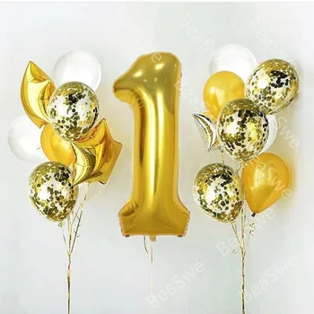 18pcs/daudz Liela Izmēra 40inch zelta zvaigzne Folija Numurs 1 2 3 Balonu figūras ar 10inch lateksa bumbiņas, konfeti dzimšanas dienas svinības Dekori