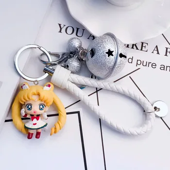 Kawaii Karikatūra Sailor Moon Attēls Soma Kulons Keychains Sieviešu Meitene Anime Keyring Ādas Virvi, Atslēgu Turētājs, Rotaslietas Atslēgu Piekariņi Dāvanu