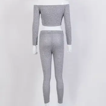 Sieviešu Rievoti Adītas Tracksuit Dāmas Ziemas Loungewear Uzvalks Komplekts 2gab Uzvalks Dāvanu