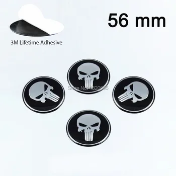 4gab 56mm 5.6 cm Riteņa Centrs Rumbu Vāciņi Melnā Punisher Galvaskausa Logo Emblēma Metāla Emblēmu Decal Uzlīmes Uz Auto Auto