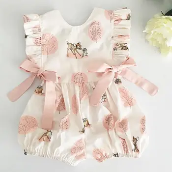PUDCOCO Modes Jaundzimušajiem Bērniem Bērnu Zīdaiņu Meitenēm Briežu Romper Loku Ziedu Jumpsuit Drēbes Gadījuma Diezgan Tērpiem Komplekts 0-24M
