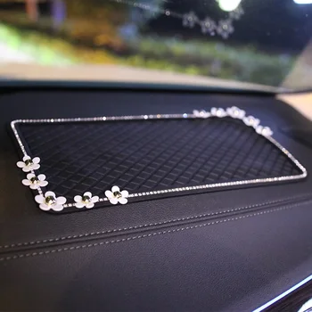 Dimanta Kristāla Daisy Ziedu Silikona Anti-Slīdēšanas Paklājiņš Spilventiņu, lai Mobilo Tālruni, GPS Auto Piederumi Lipīga Auto Bez Slīdēšanas Spilventiņi 30x15cm