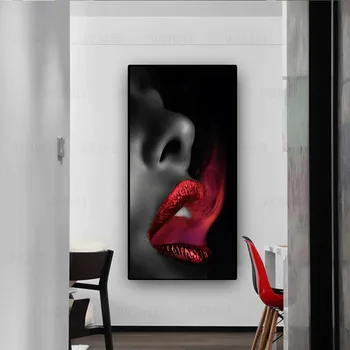Moduļu Sieviete Sarkanā Dūmu Muti Sexy Lūpām, Eļļas Glezna Uz Audekla Plakāti Un Izdrukas Cuadros Sienas Art Attēlus Dzīvojamā Istaba