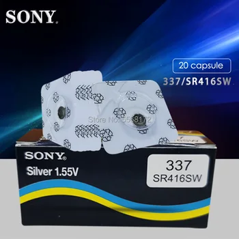 20pcs Par Oriģinālu Sony Vienu graudu iepakošanas Skatīties Akumulatora 337 SR416SW Sudraba Oksīda 1.55 V LR416 poga šūnu akumulators
