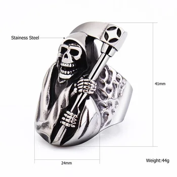 Izmērs 8-15 Vintage Punk Stila Grim Reaper Skull Ring Nerūsējoša Tērauda Nekad Izbalināt Individualitāti Biker Gredzenu Vīriešiem Dāvanu Rotaslietas