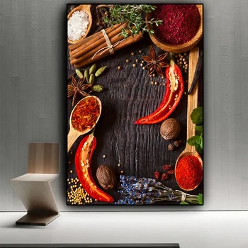 Ziemeļvalstu Mājas Apdare Kanvas Glezna Graudi, Garšvielas Karoti Pipari Virtuves Plakātu Izdrukas Sienas Māksla Mūsdienu Pārtikas Attēlu