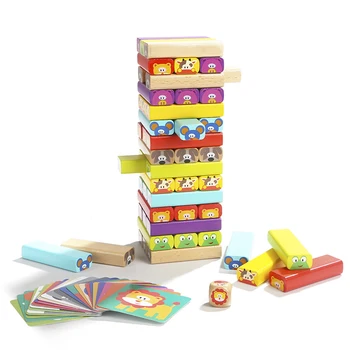 Funny Mini Koka Tornis Masīvkoka Domino Krāvējs Ekstrakts, Celtniecības Bloki, Rotaļlietas Dzīvnieku Montessori Izglītības Spēle Bērniem Dāvanu