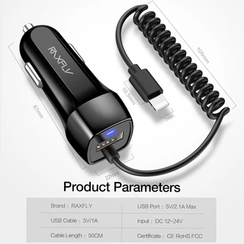 RAXFLY Mini USB Auto Lādētājs iPhone, Samsung S10 Redmi 7. Piezīme Mobilā Tālruņa Automašīnas Lādētāju Ar Micro USB C Tipa Apgaismojuma Kabelis