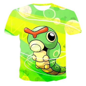 2021New Vasaras 3D T Krekls Puika Mazulis Īsām Piedurknēm Elpojošs Tauriņš Jauki Modes O-veida Kakla Anime Pokemon Pielāgot 110-6 XL