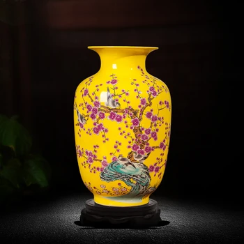Jingdezhen keramikas dzeltena vāze apdare jaunais Ķīnas klasiskā viesistaba TV ministru kabineta mājas apdare ziedu vāze organizēšana