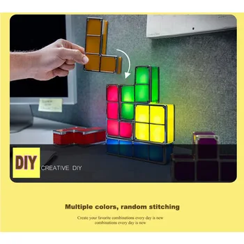 7Colors DIY Tetris Puzzle Gaismas Paaugstināma LED Galda Lampa Constructible Bloks Nakts Gaismai Retro Spēle Tower Bērnu Krāsains Ķieģeļu Rotaļlietas