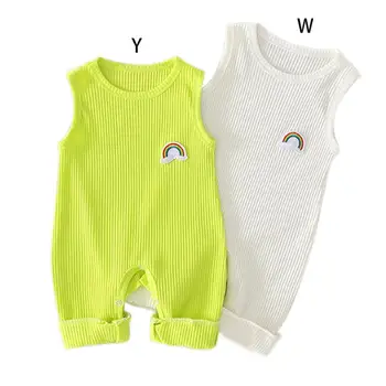 Modes Infant Baby Meitenes Varavīksnes Drukas Piedurknēm Bērniem Zēni Gadījuma Bodysuit Jumpsuit Jaundzimušo Apģērbi