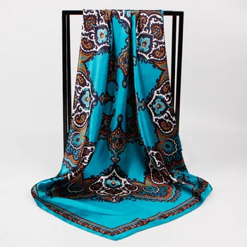 Luksus Zīda Satīna Hijab Šalle Sievietēm ar Kvadrātveida Šalles Modes Drukāt Kerchief Vadītājs Šallēm Sieviešu 90*90cm Kakla Šalles Dāmām