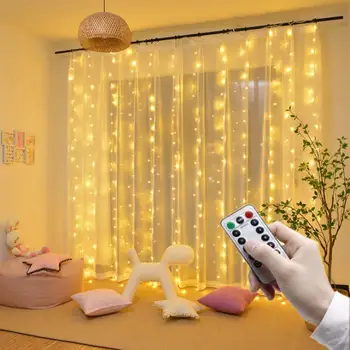 Tālvadības LED String Gaismas Aizkaru USB Akumulators Pasaku Gaismas Vainags Led Kāzu svinības, Ziemassvētku Logs Mājas Āra Dekoru