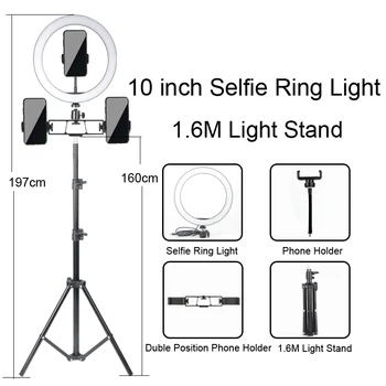 Gredzens Gaismas LED Selfie Stand Statīvu Aptumšojami YouTube Lampas Foto Video Kameras Tālrunis ringlight, Lai Grims Dzīvot Aizpildīt Gaismas