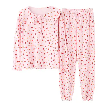 Mazu sarkanu ziedu raksts, mājas drēbes, sieviešu rudens ziemas sieviešu pidžamas komplekti o-veida kakla sleepwear liels izmērs 3XL pijamas mujer de