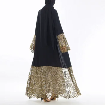 Dubai Musulmaņu Kleitu Mežģīnes Kaftan Atvērt Abaya Ilgi Tērpu Mežģīnes-up Hijab Kleitas Outwear Tunika Tuvo Austrumu Arābu Jubah Islāma Apģērbi