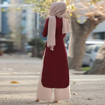Musulmaņu Abaya Kleitu Ilgi, Topi Arābu Turcija Dubaija Īss Cieto Sānu Sadalīt O Apkakli, Garām Piedurknēm Top Eid Ranmadan Islāma Apģērba Ropa