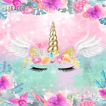Laeacco Unicorn Foto Fona Tropu Ziediem, Lapām Spārniem Glitters Jaundzimušo Bērnu Fotogrāfijas Fons Dzimšanas Diena Photophone