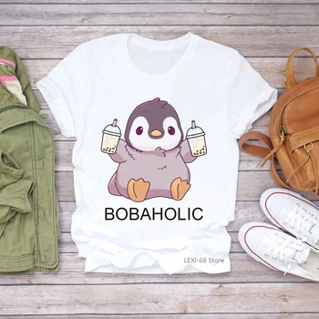 Bobaholic Pingvīns dzīvnieku print sieviešu t krekls smieklīgi grafikas t camisetas mujer kawaii drēbes, sieviešu t-krekls topi streetwear