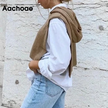 Aachoae Modes Adītu Kapuci, Vestes Džemperi Sievietēm Gadījuma Piedurknēm Cape Top Sieviete Stilīgs Pusē Sadalīt Apgriezts Puloveri