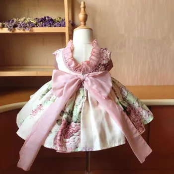 Rudens Ziemas Spānijas Vintage Meitenes Lolita Princese Kleita Bez Piedurknēm Drukāt Salds Cute Kleitu Par Meitenēm, Lieldienu Vestidos Y3554