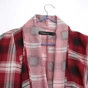 Celmia 2021. gada Rudens Sieviešu Topi un Blūzes Vintage Pleds Krekls Gadījuma Slēgs Apkakli, garām Piedurknēm ar Asimetrisku Ilgi Blusas Plus Lieluma