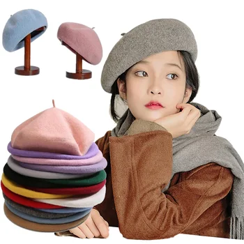 Beanie tīrtoņa krāsu gadījuma retro dāmas, cepure, berete dzīvoklis klp sieviešu vilnas silts ziemas berete beretes cepures sieviešu
