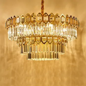 LED Modern Art Deco Kristāla, Nerūsējošā Tērauda Zelta Kulons Gaismas.Kulons gaismas Apturēšanu Gaismeklis Lampen Par Dinning Room
