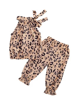 Pudcoco 2021. gada Vasarā 1-6Y Baby Girl 2Pcs Set Leopards Drukāt bez Piedurknēm Loku Top+Laternu Garas Bikses Bērniem, Bērnu Apģērbs, Apģērbu