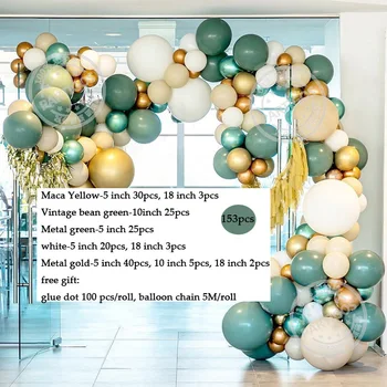 153Pcs Retro Green Baloni, Vainags Arku Komplekts Pastelis Baby Rozā Baloon Kāzu Jubilejā, Bērnu Dzimšanas dienas svinības Apdare Globals