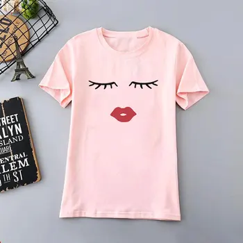 Vasaras Modes Ulzzang Harajuku T-krekls Skropstas Sarkanu Lūpu Drukāt Dāmas Baltā T Krekli, Sieviešu Ikdienas Īsās Piedurknes Vienkārši Tee Augšu