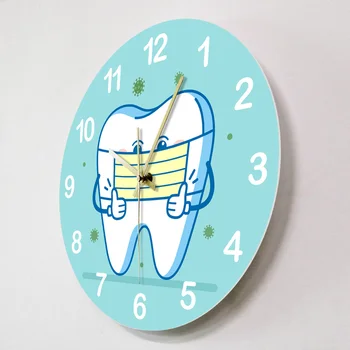 Zobu izmantot Ķirurģisko Masku Rouned Iespiesti Sienas Pulksteņi Zobu Zīmi, lai Informētu Pacientus, kas Nav Iet Mājās, Dekoratīvie Skatīties