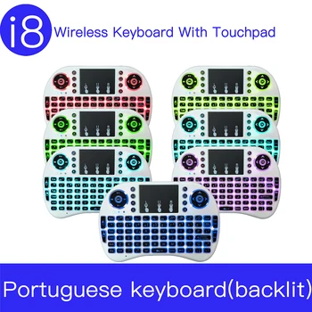 Krāsa Backlit Mini tastatūru, portugāļu Valodu Gaisa Pele 2,4 ghz Bezvadu Tastatūra Android, Smart TV un Windows Datoru