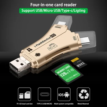 4 1 es Zibatmiņas Disku USB Micro SD&TF Karšu Lasītājs Adapteri iPhone 5 6 7 8 iPad Macbook Android Kameras