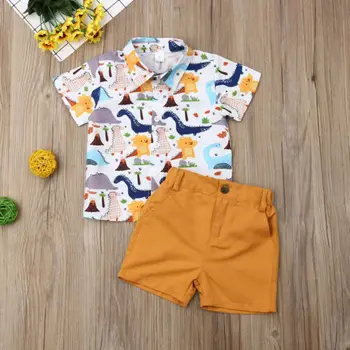 Toddler 2pcs Set Puika Drēbes, Bērnu Zēniem Topi Bērnu T-krekls Dinozauru Bikses Jaundzimušo Šorti Vasaras Apģērbs Apģērbs