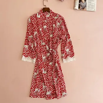 Sieviešu Satīna Drēbes Sexy Mežģīņu Apdari Kimono Kleita Iespiesti Sleepwear Zīdaini Gadījuma Naktskrekli Sieviešu Mīksts Peldmētelis Kleita Mājas Drēbes