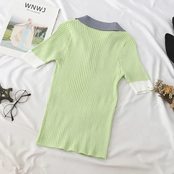 Vasarā jauni īsām piedurknēm raibs džemperis, t-krekls sievietēm vintage adīt t 2020
