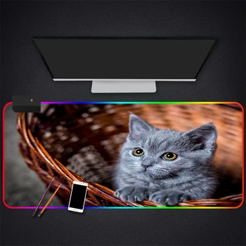 Anime Kaķis RGB Spēļu Liels Peles Paliktņa Lielā Datora peles paliktnis Krāsains LED Apgaismojums Mause Tastatūras Galda Paklājiņš
