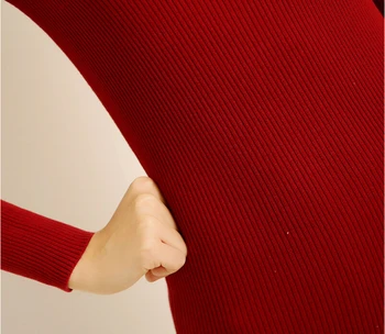Džemperis Kleita Sievietēm Rudens Ziemas Modes O-veida Kakla garām piedurknēm Slim Hip naudas Sodu Adīt Džemperi Sieviešu Pamata Trikotāžas Kleita