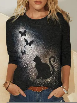 Sprādzienbīstamas Gudrs Kaķis 3D Drukāšanas Gadījuma Zaudēt Sieviešu T Krekls Pavasarī, Rudenī Jaunu Ilgtermiņa Piedurknēm Liela Izmēra Dāmas O Kakla Dāmas Tee