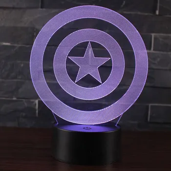 Captain America Vairogs tēma 3D Lampas LED nakts apgaismojums 7 Krāsas Maiņa Pieskarieties Garastāvokļa Lampa Ziemassvētku dāvanu Dropshippping