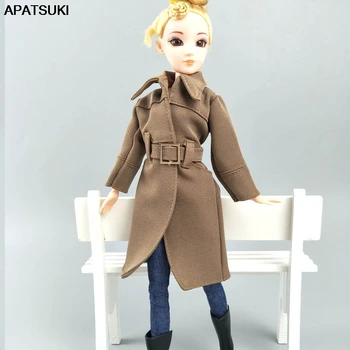 Haki Biroja Dāma Modes Mētelis Par Barbie Lelle Drēbes & Apavus Trenchcoat Tērpiem Barbie Rotaļu Namiņš 1/6 Leļļu Piederumi