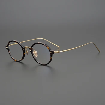 Vintage Acetāts Brilles Rāmis Vīriešiem Mazas, Apaļas Optisko Tuvredzība Recepšu Titāna Brilles Rāmis Sievietes Luksusa Zīmolu Brilles