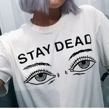 Sieviešu t krekls 2016. gada vasaras jaunā modes iespiesti palikt miris vēstule apaļu kakla T-krekls