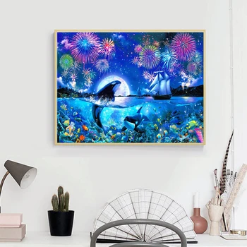 AZQSD Unframe Krāsošana Ar Numuriem Delfīnu DIY Eļļas Glezna Pēc Skaita Komplekti Dzīvnieku Zīmējumu Uz Audekla Mājas Apdare