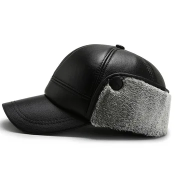 Melna Pu Ādas Ziemas Cepures Snapback Earflaps Beisbola Cepure Vīriešiem Ausu Aizsardzības Slēpošanas Cepure Āra Plus Samta Sabiezējums Silts L15